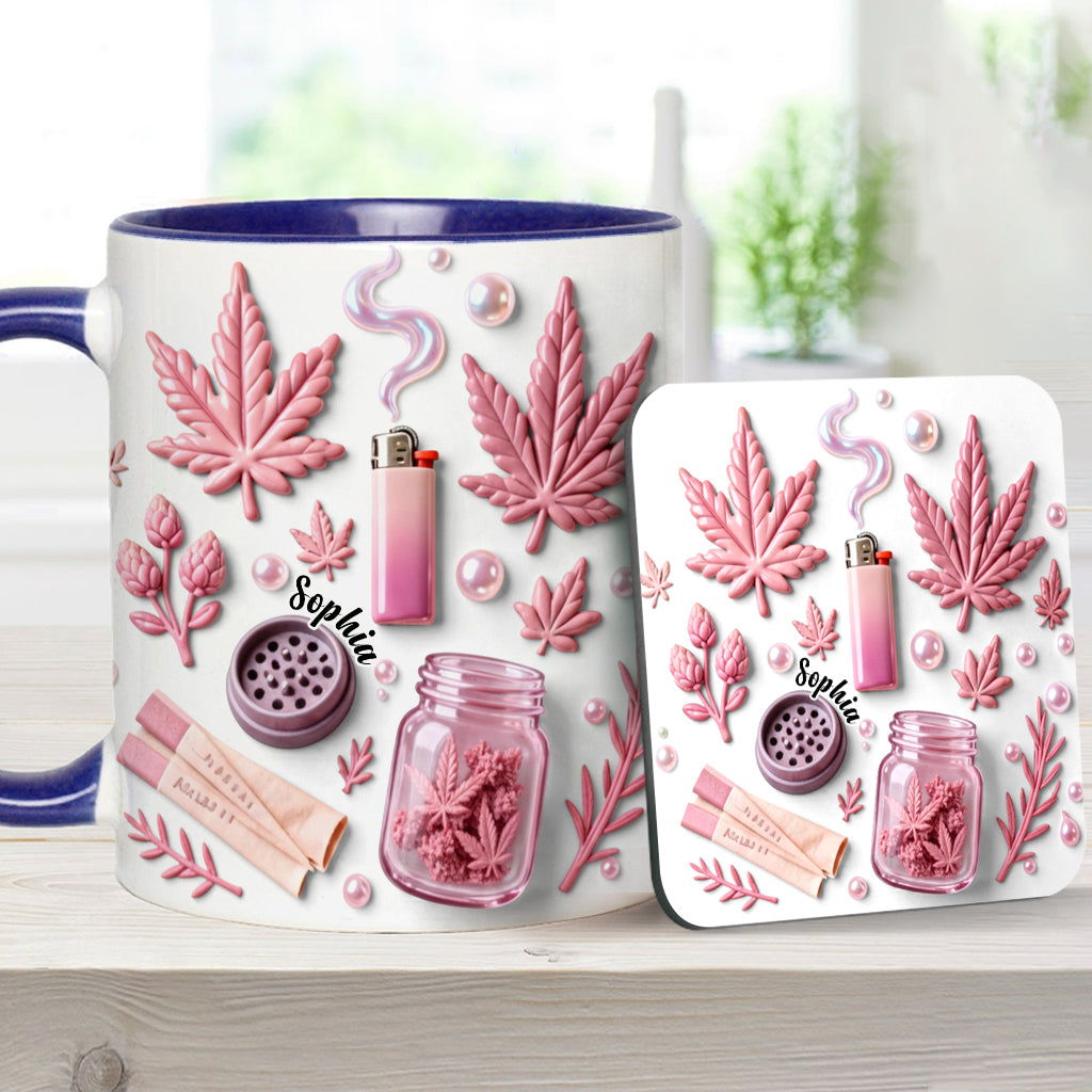 Feuille de magie verte - Mug et sous-verre personnalisés avec motif cannabis