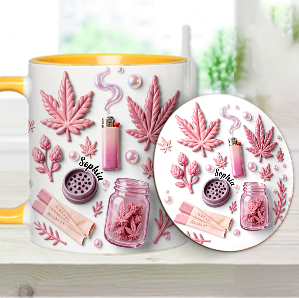 Feuille de magie verte - Mug et sous-verre personnalisés avec motif cannabis