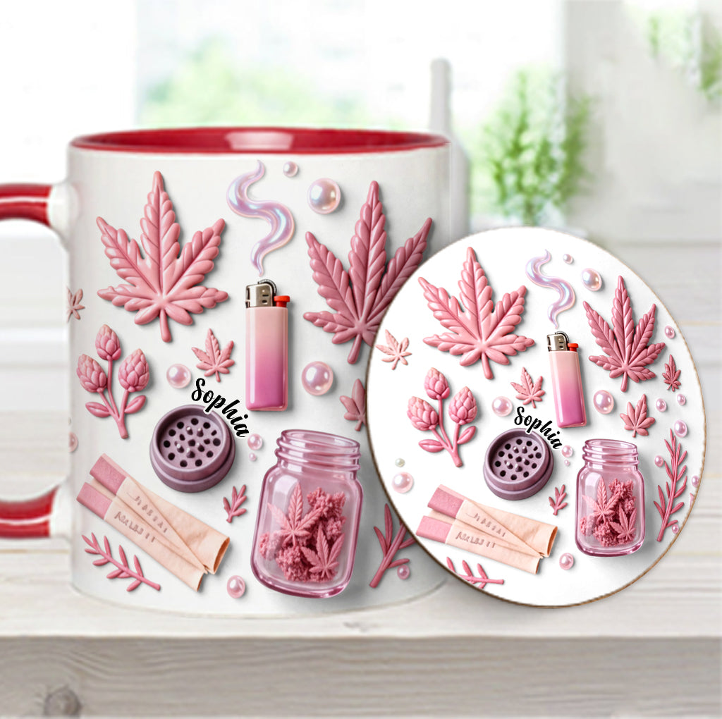 Feuille de magie verte - Mug et sous-verre personnalisés avec motif cannabis