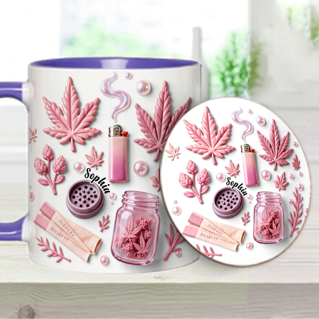 Feuille de magie verte - Mug et sous-verre personnalisés avec motif cannabis