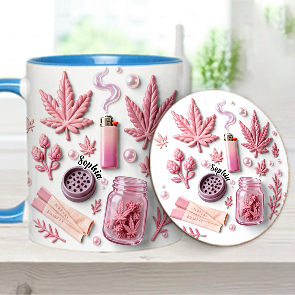 Feuille de magie verte - Mug et sous-verre personnalisés avec motif cannabis