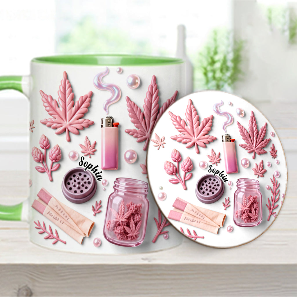 Feuille de magie verte - Mug et sous-verre personnalisés avec motif cannabis
