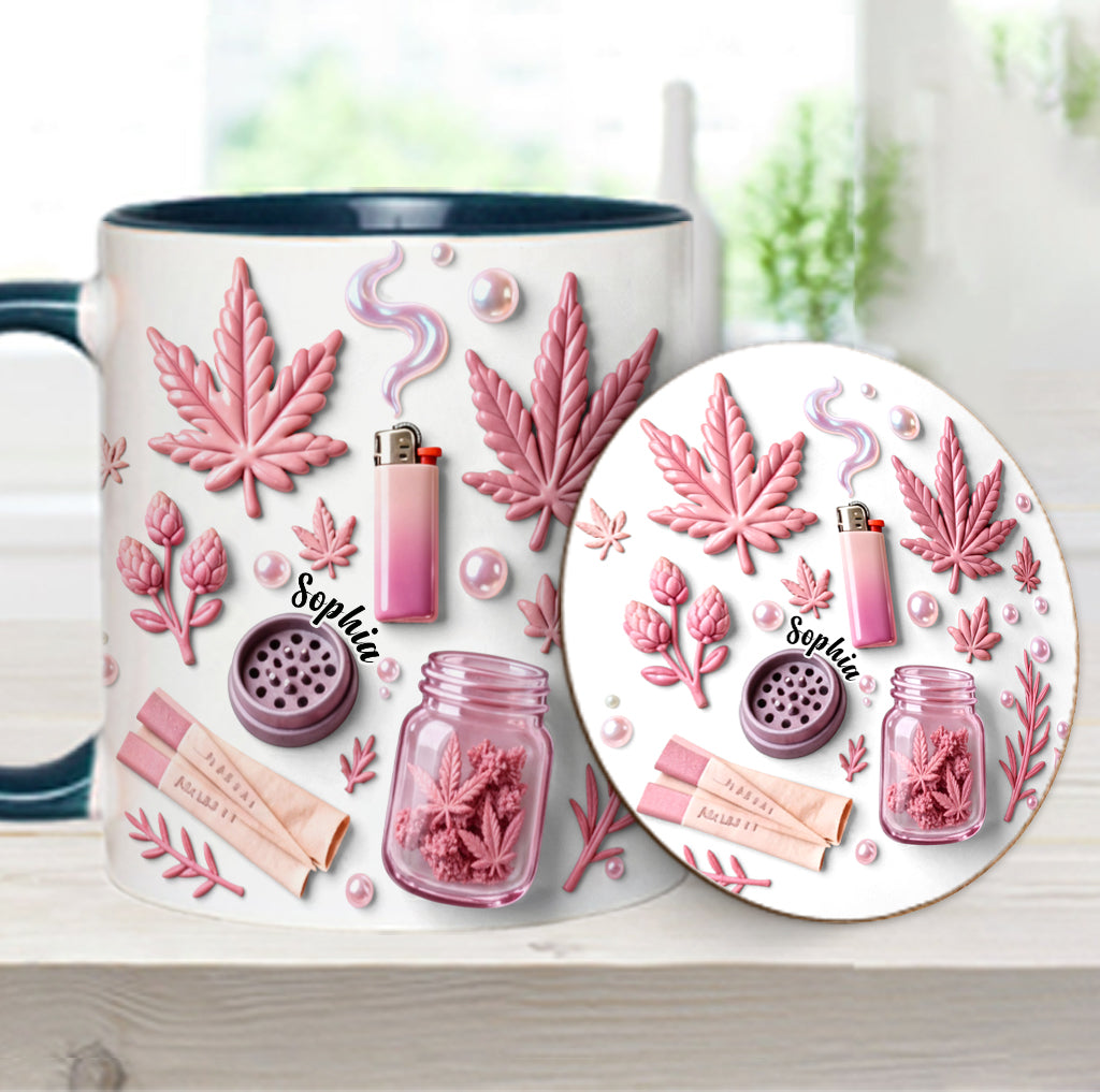 Feuille de magie verte - Mug et sous-verre personnalisés avec motif cannabis