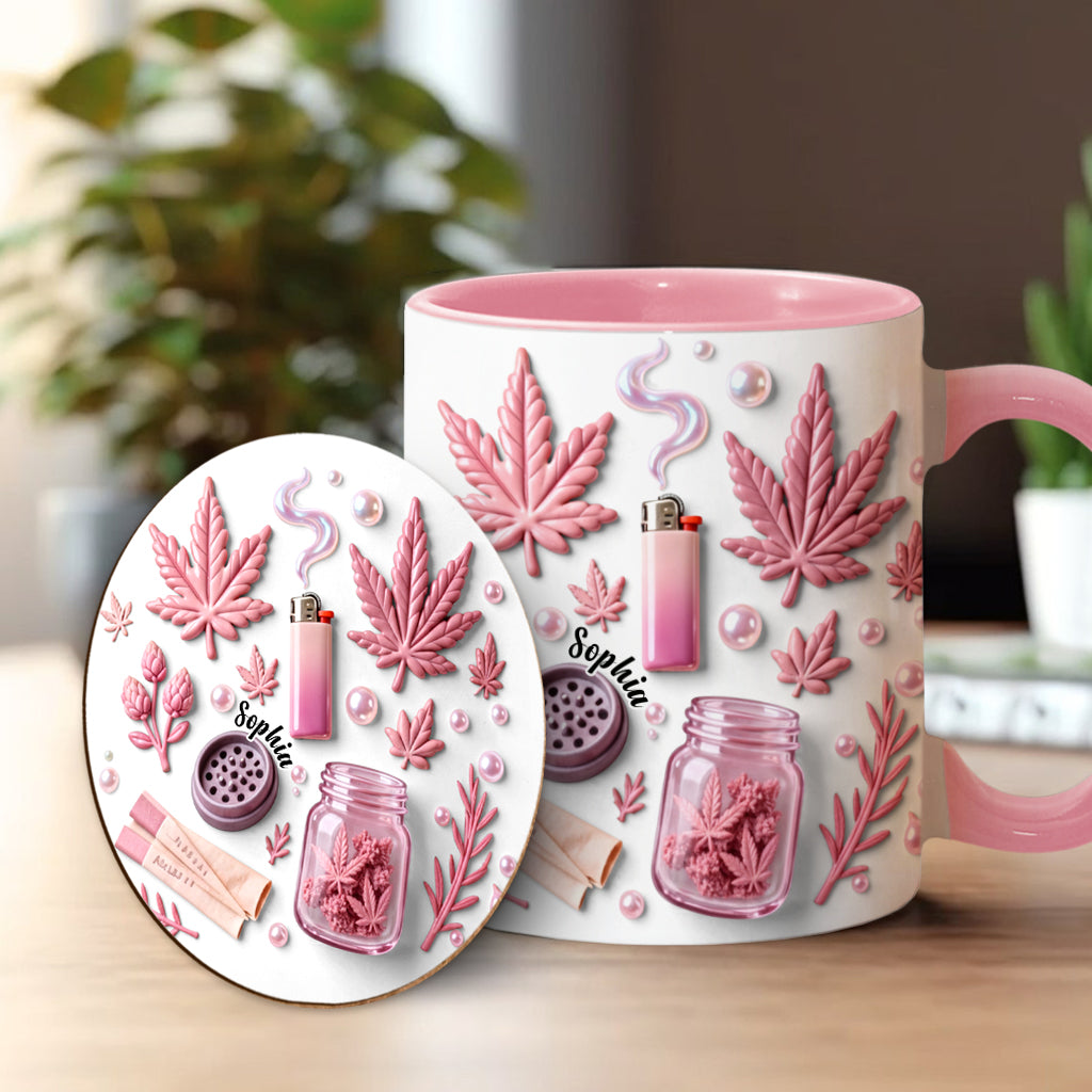 Feuille de magie verte - Mug et sous-verre personnalisés avec motif cannabis