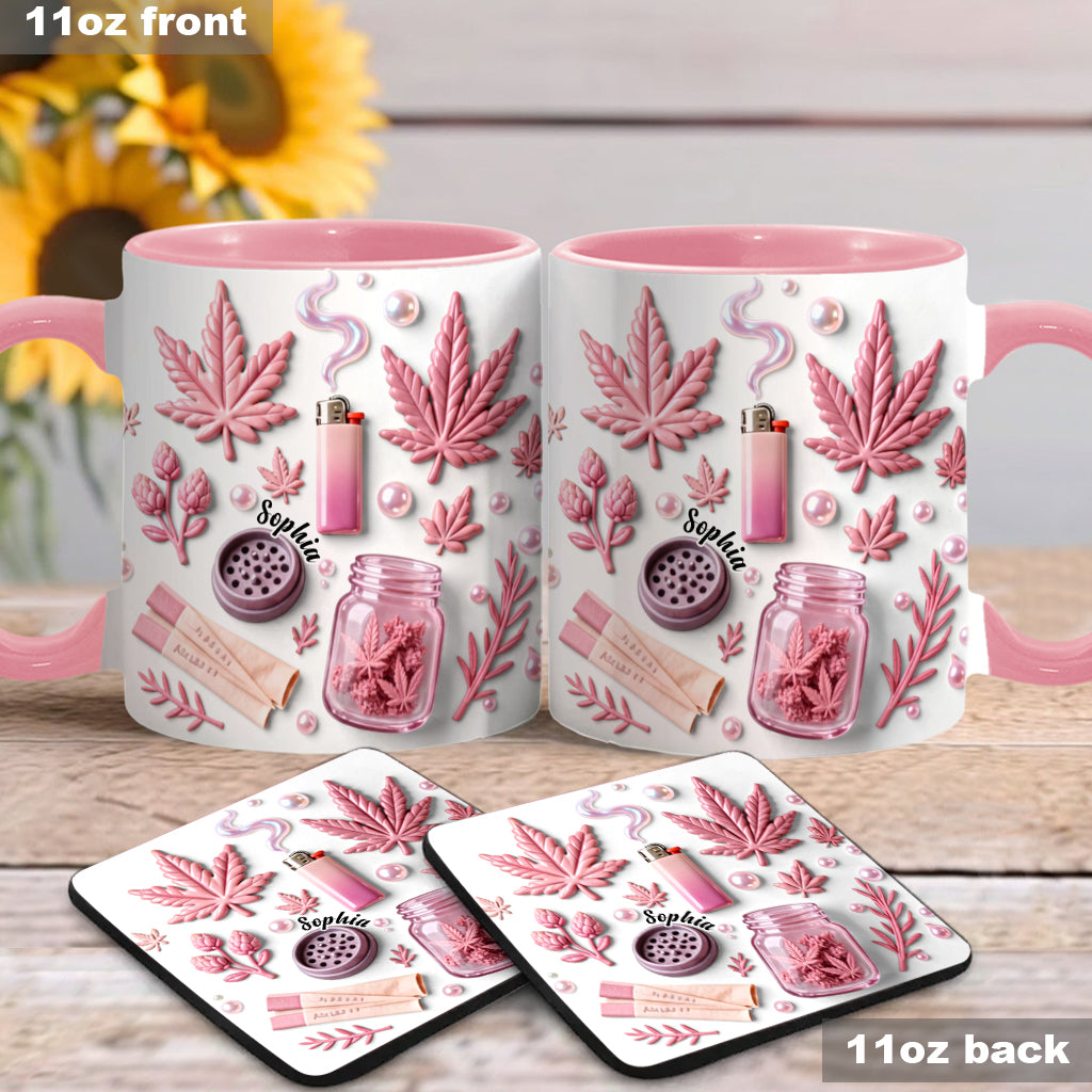 Feuille de magie verte - Mug et sous-verre personnalisés avec motif cannabis