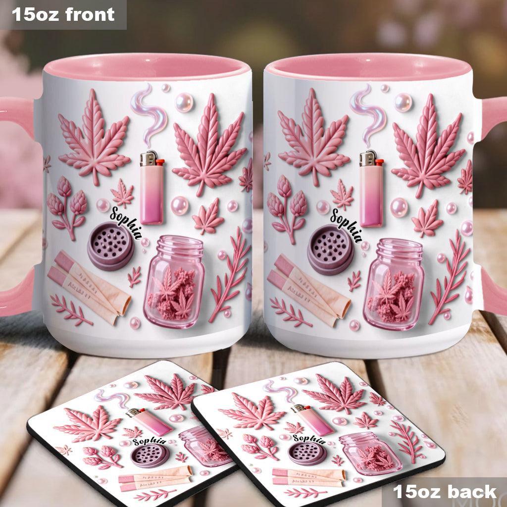 Feuille de magie verte - Mug et sous-verre personnalisés avec motif cannabis