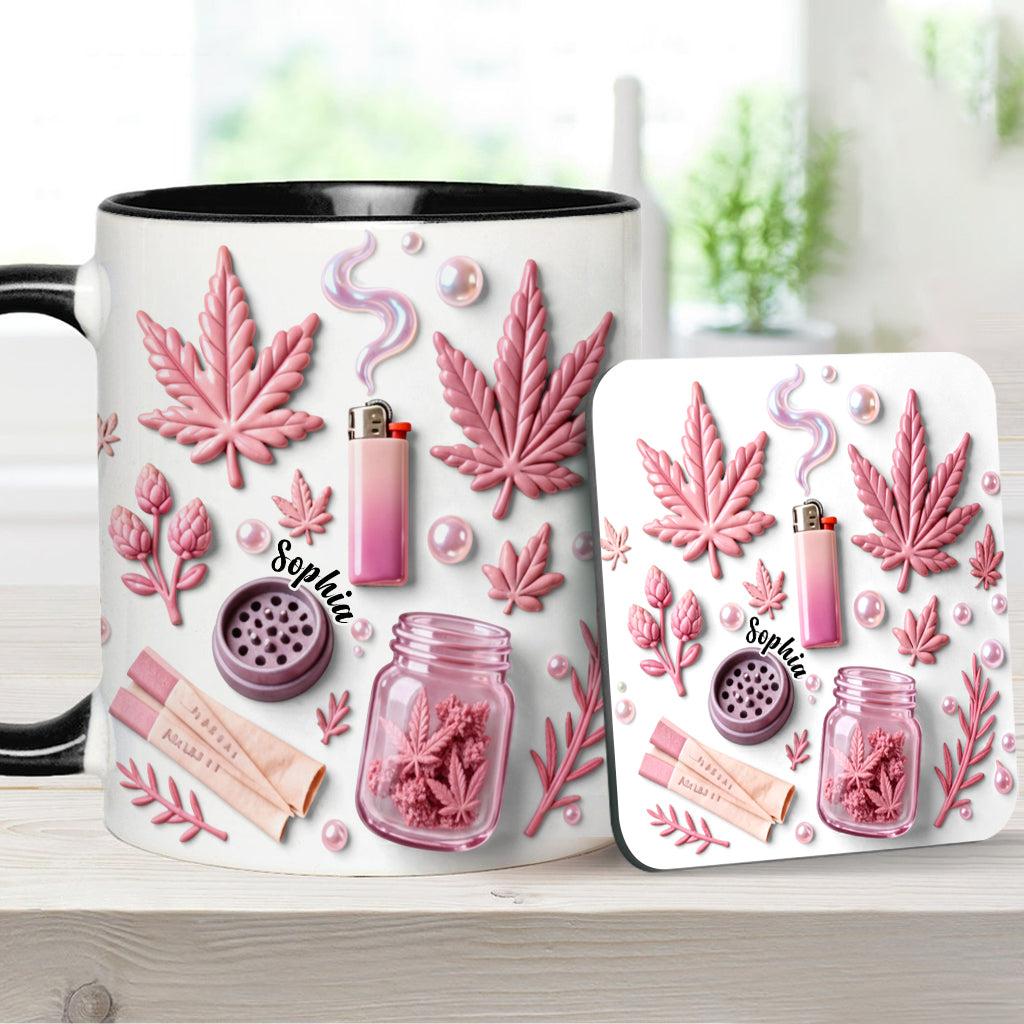 Feuille de magie verte - Mug et sous-verre personnalisés avec motif cannabis