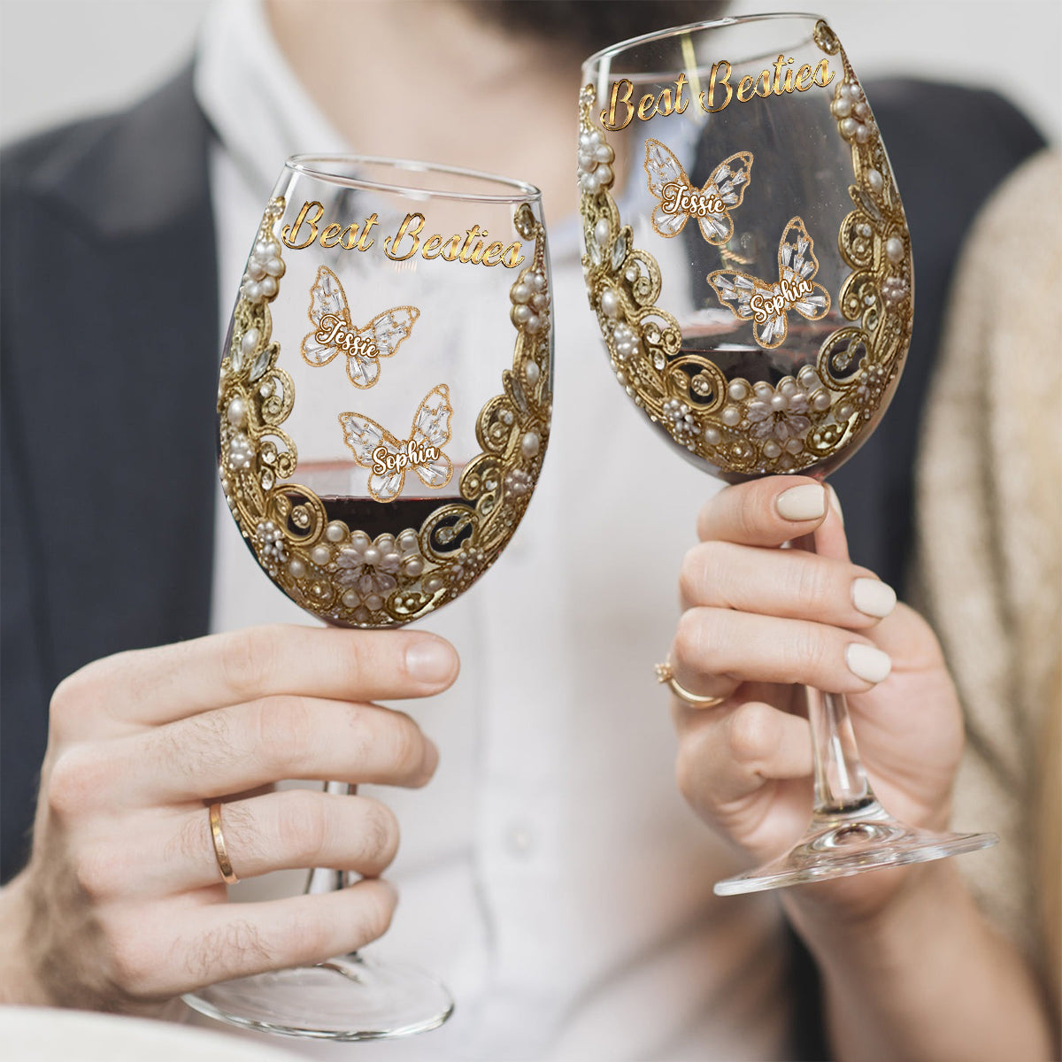 Best Besties - Personalized Bestie Wine Glass With Long Stem