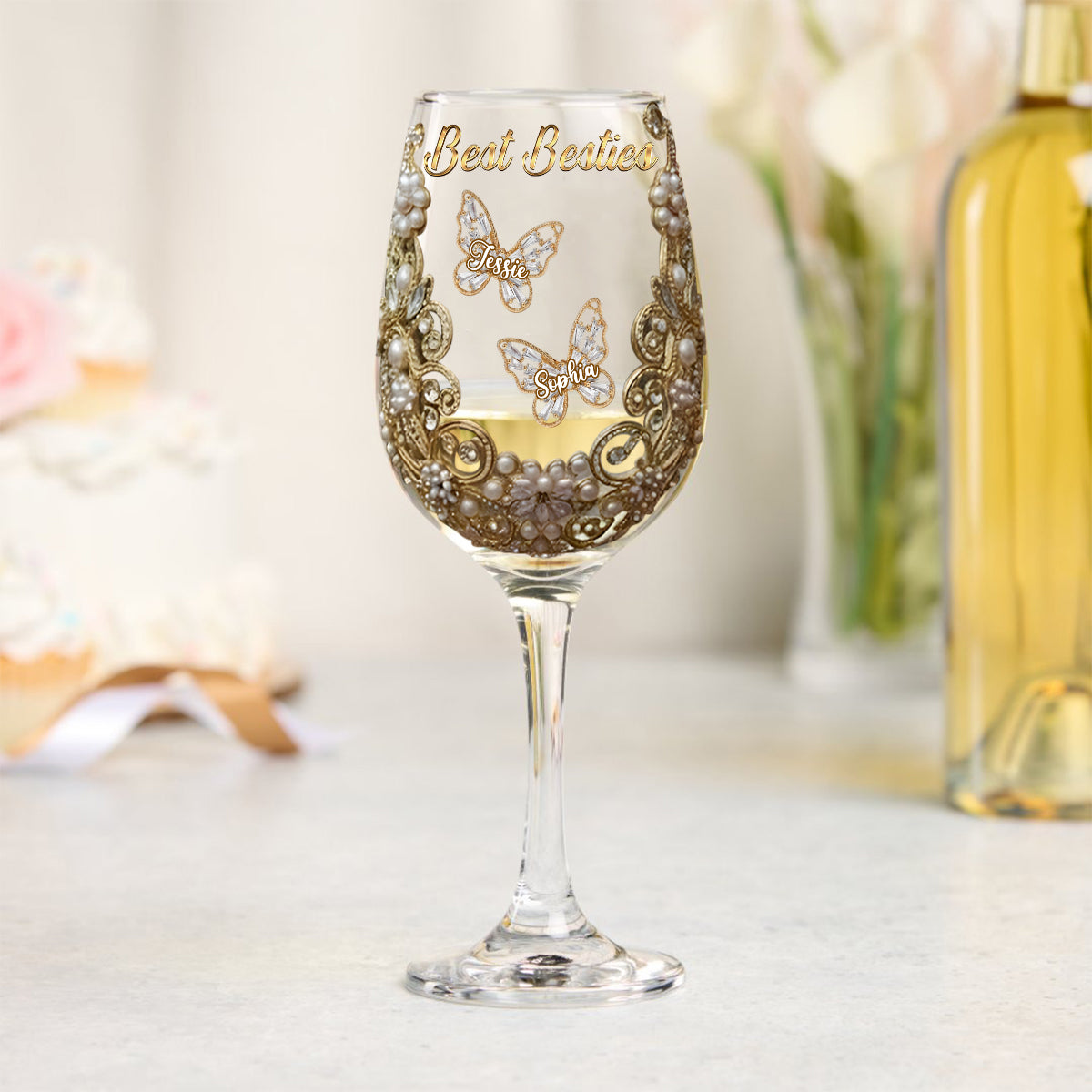 Best Besties - Personalized Bestie Wine Glass With Long Stem