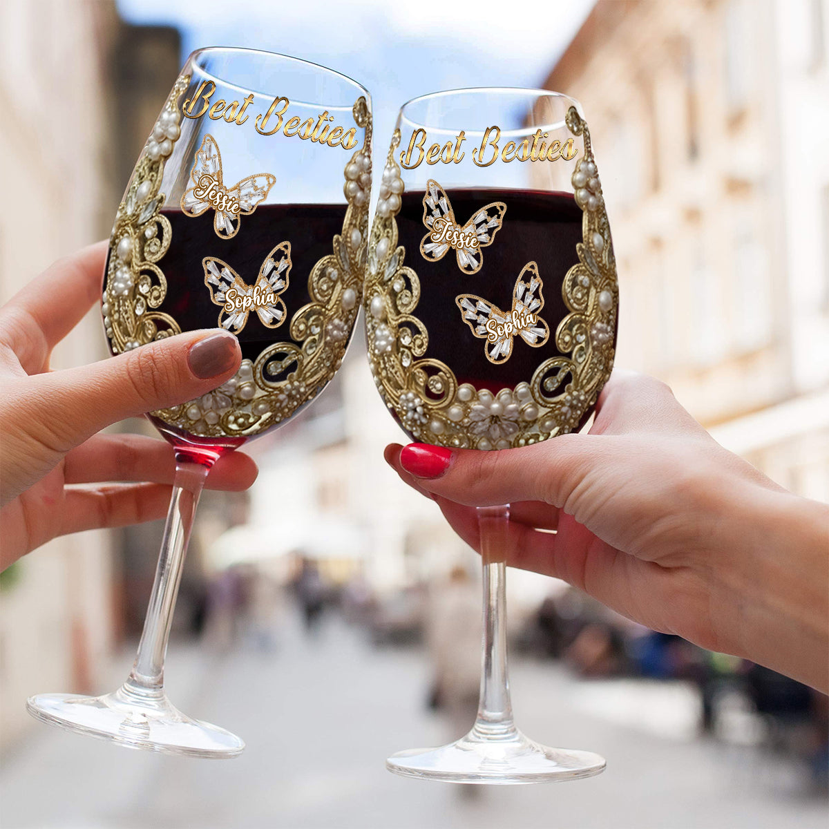 Best Besties - Personalized Bestie Wine Glass With Long Stem