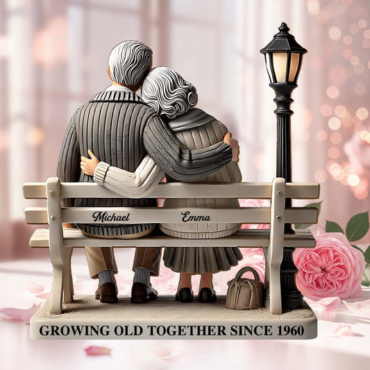 Old Couple Sitting On Bench At The Park - Personalized Couple Custom Shaped Acrylic Plaque