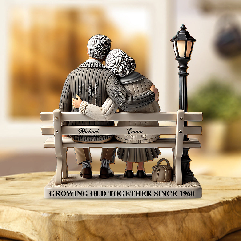 Old Couple Sitting On Bench At The Park - Personalized Couple Custom Shaped Acrylic Plaque