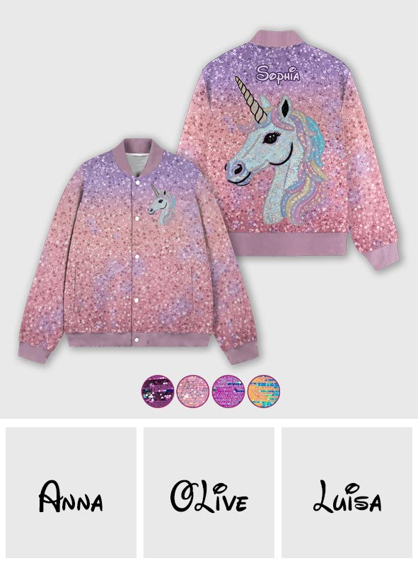 Beautiful Unicorn Gift For Girl - Personalized Kid Varsity Jacket