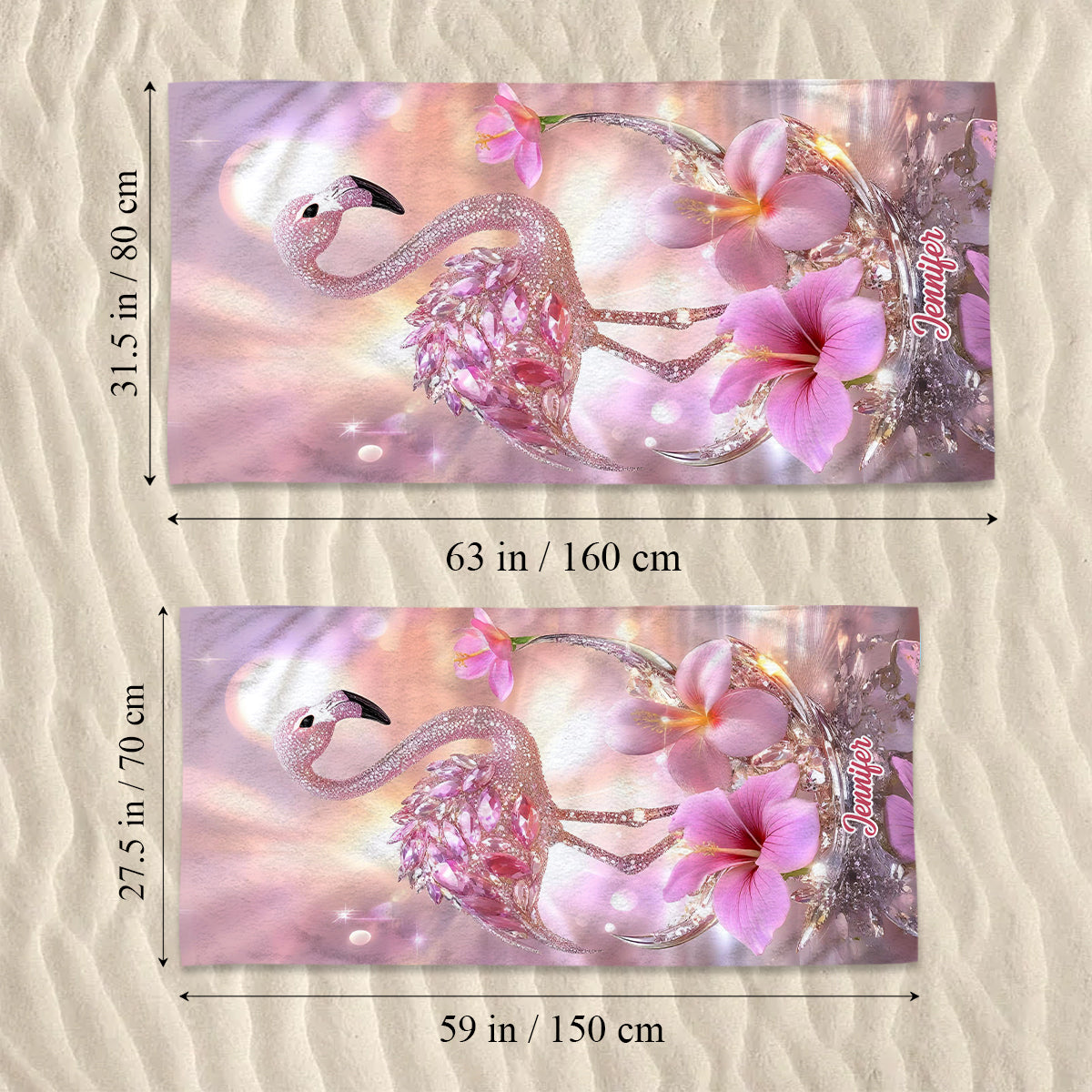 La plage vous appelle - Serviette de plage/de bain personnalisée Flamant rose à séchage rapide