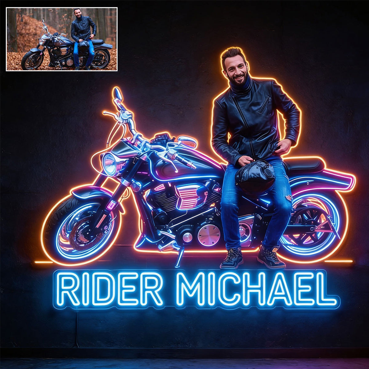 Custom Any Photo, Any Vehicle - Personalized Biker LED Light Acrylic Sign