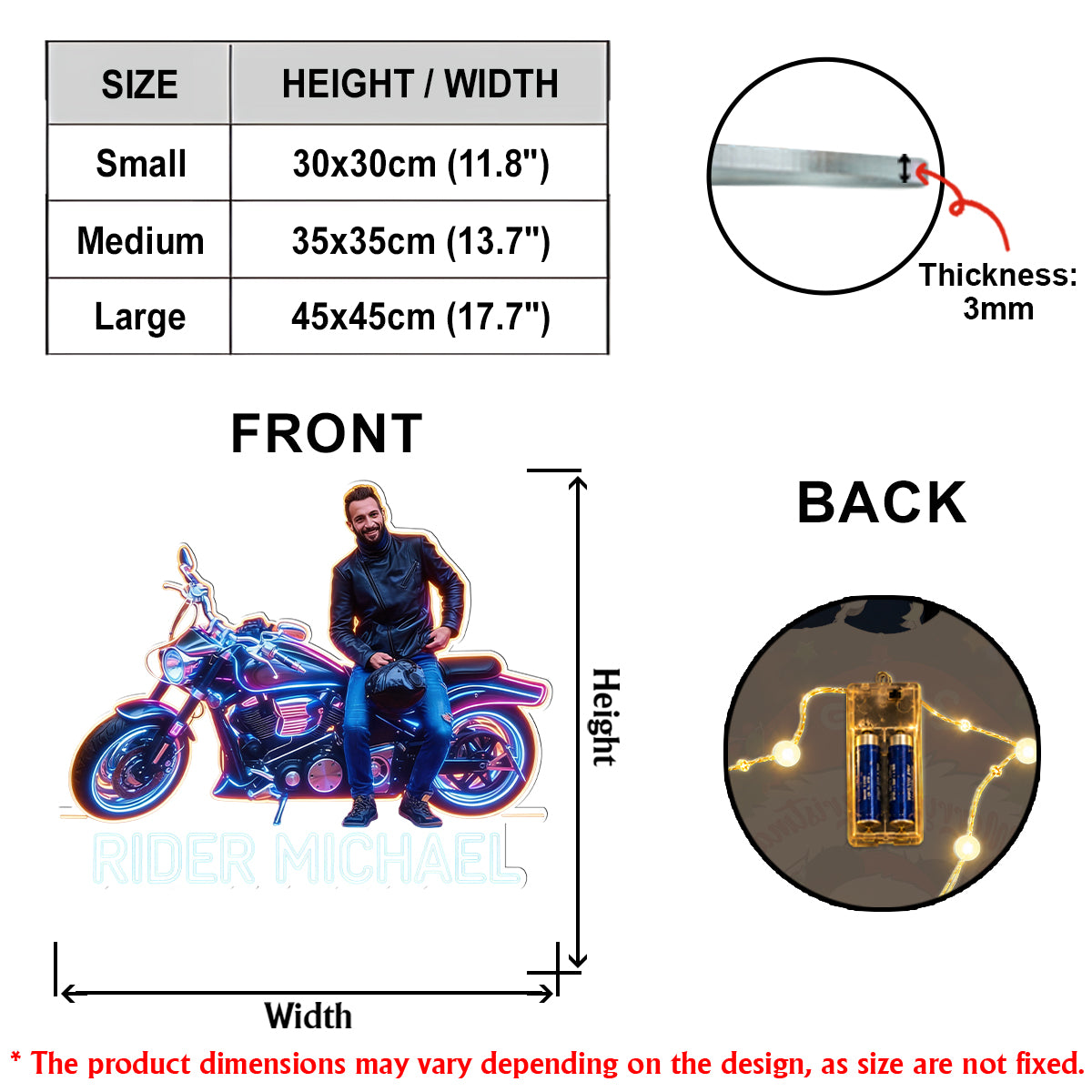 Custom Any Photo, Any Vehicle - Personalized Biker LED Light Acrylic Sign