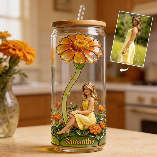 Personalisierte Geburtsblume mit Foto – Selbstliebe-Dose