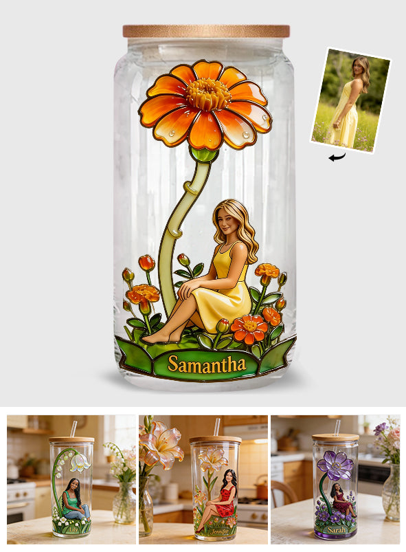 Custom Any Photo Birthmonth Flower - Personalized Self Love Can Glass