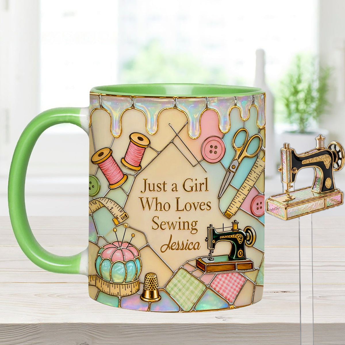 Juste une fille qui aime coudre - Mug personnalisé avec ensemble de couture et agitateurs en acrylique
