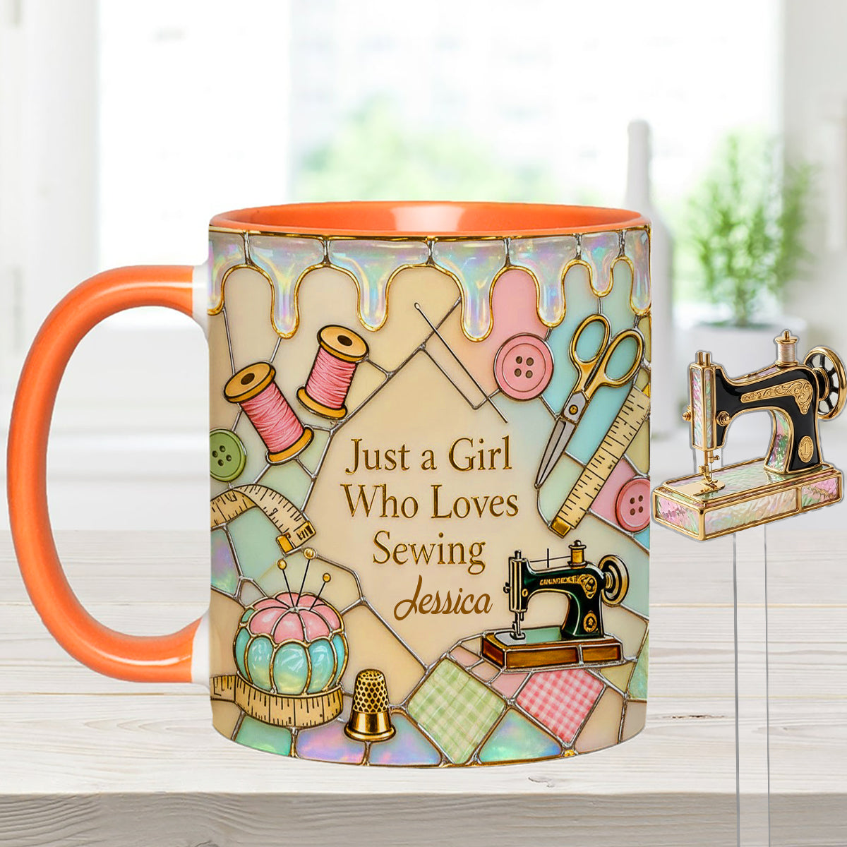 Juste une fille qui aime coudre - Mug personnalisé avec ensemble de couture et agitateurs en acrylique