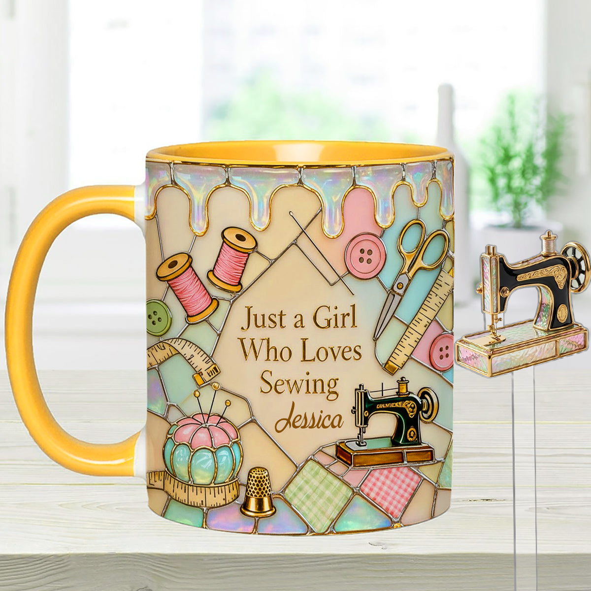 Juste une fille qui aime coudre - Mug personnalisé avec ensemble de couture et agitateurs en acrylique