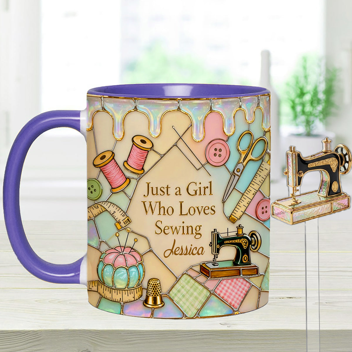 Juste une fille qui aime coudre - Mug personnalisé avec ensemble de couture et agitateurs en acrylique