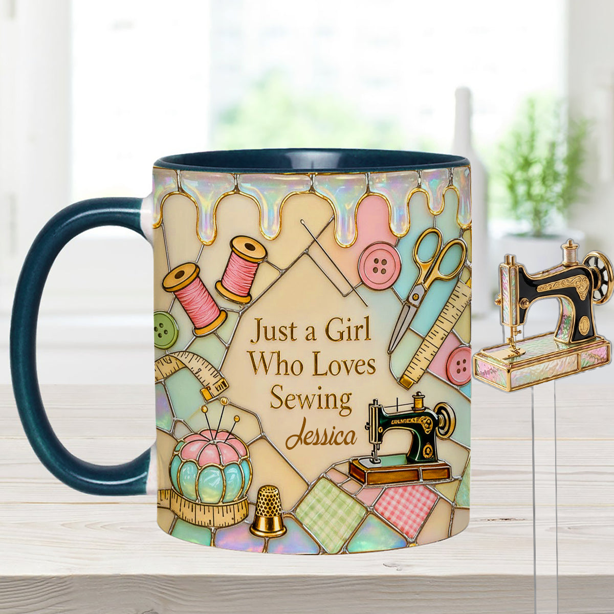 Juste une fille qui aime coudre - Mug personnalisé avec ensemble de couture et agitateurs en acrylique