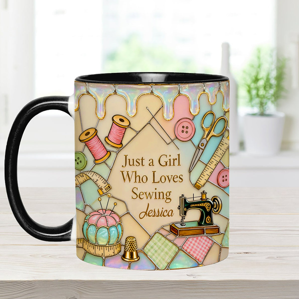 Juste une fille qui aime coudre - Mug personnalisé avec ensemble de couture et agitateurs en acrylique