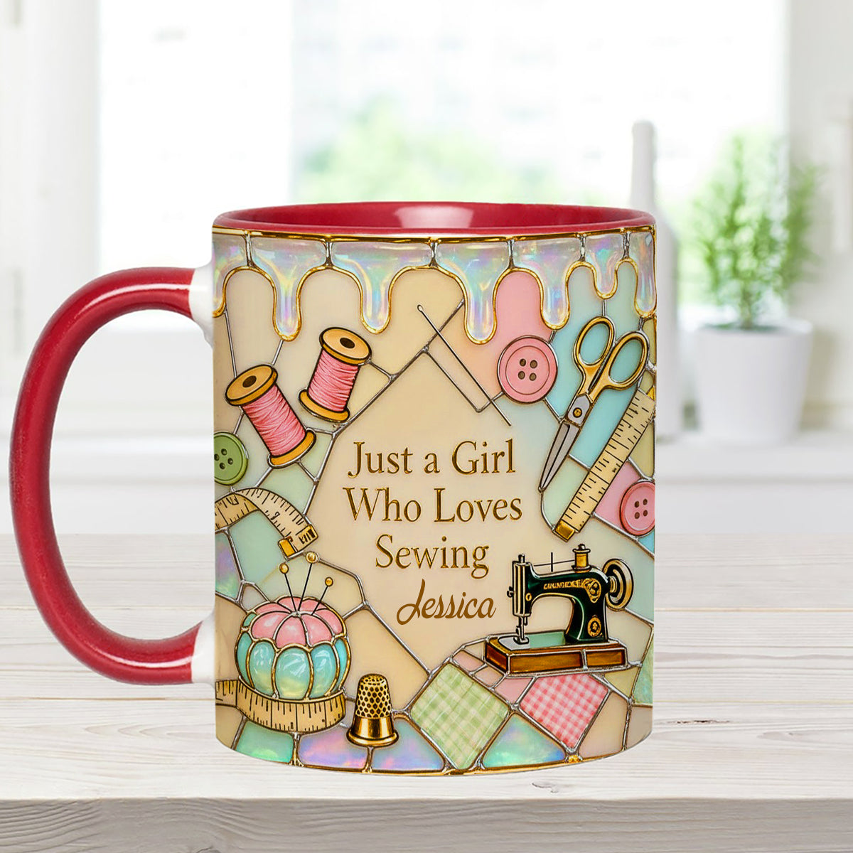 Juste une fille qui aime coudre - Mug personnalisé avec ensemble de couture et agitateurs en acrylique
