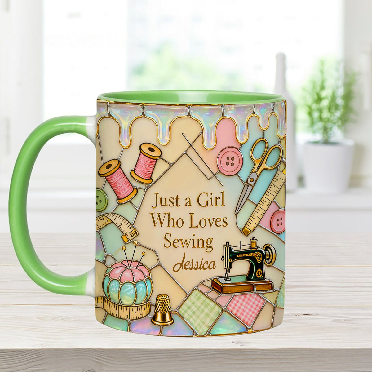 Juste une fille qui aime coudre - Mug personnalisé avec ensemble de couture et agitateurs en acrylique