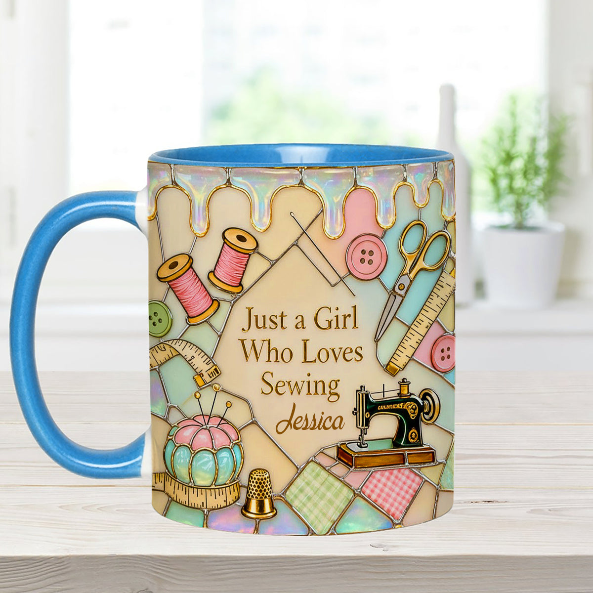 Juste une fille qui aime coudre - Mug personnalisé avec ensemble de couture et agitateurs en acrylique