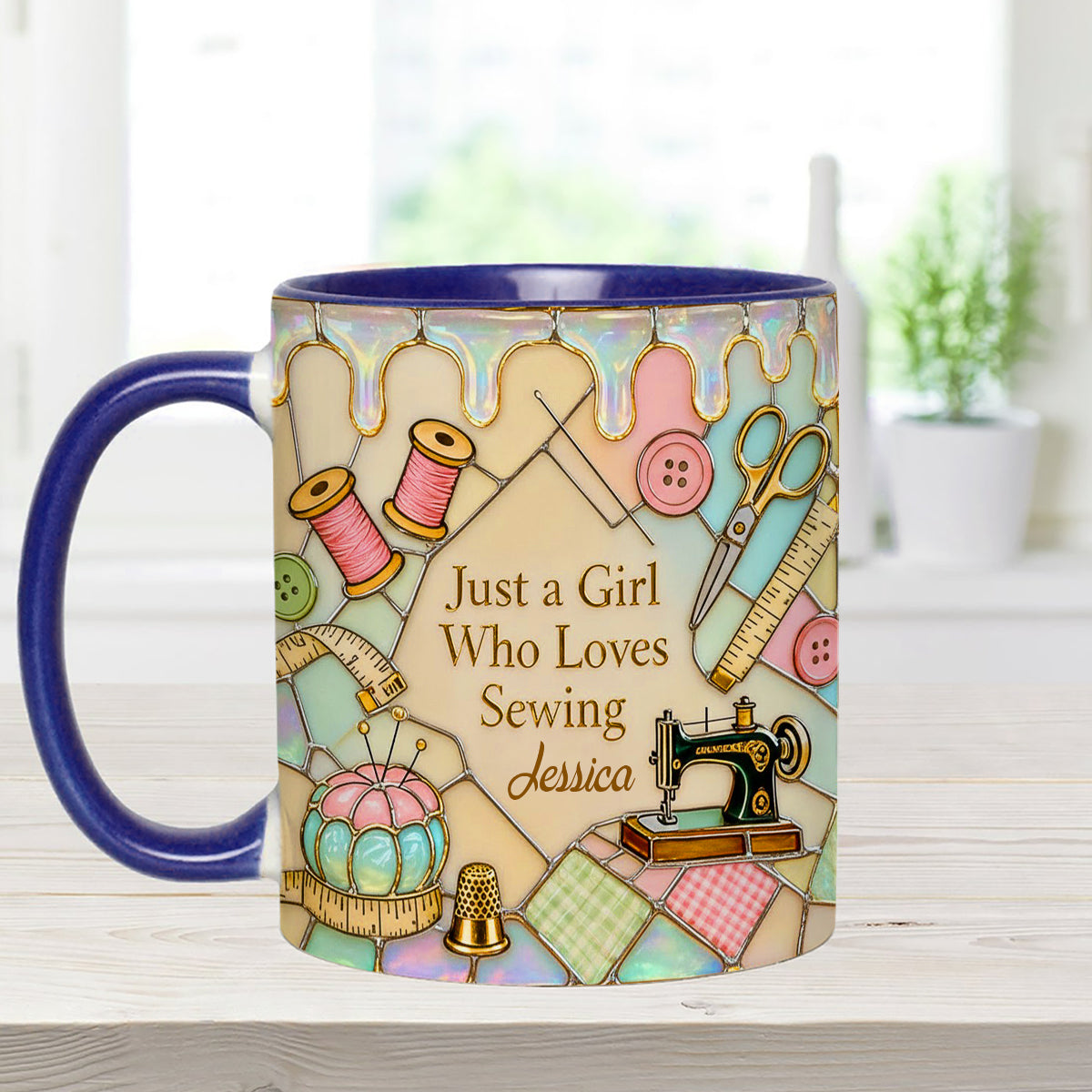 Juste une fille qui aime coudre - Mug personnalisé avec ensemble de couture et agitateurs en acrylique
