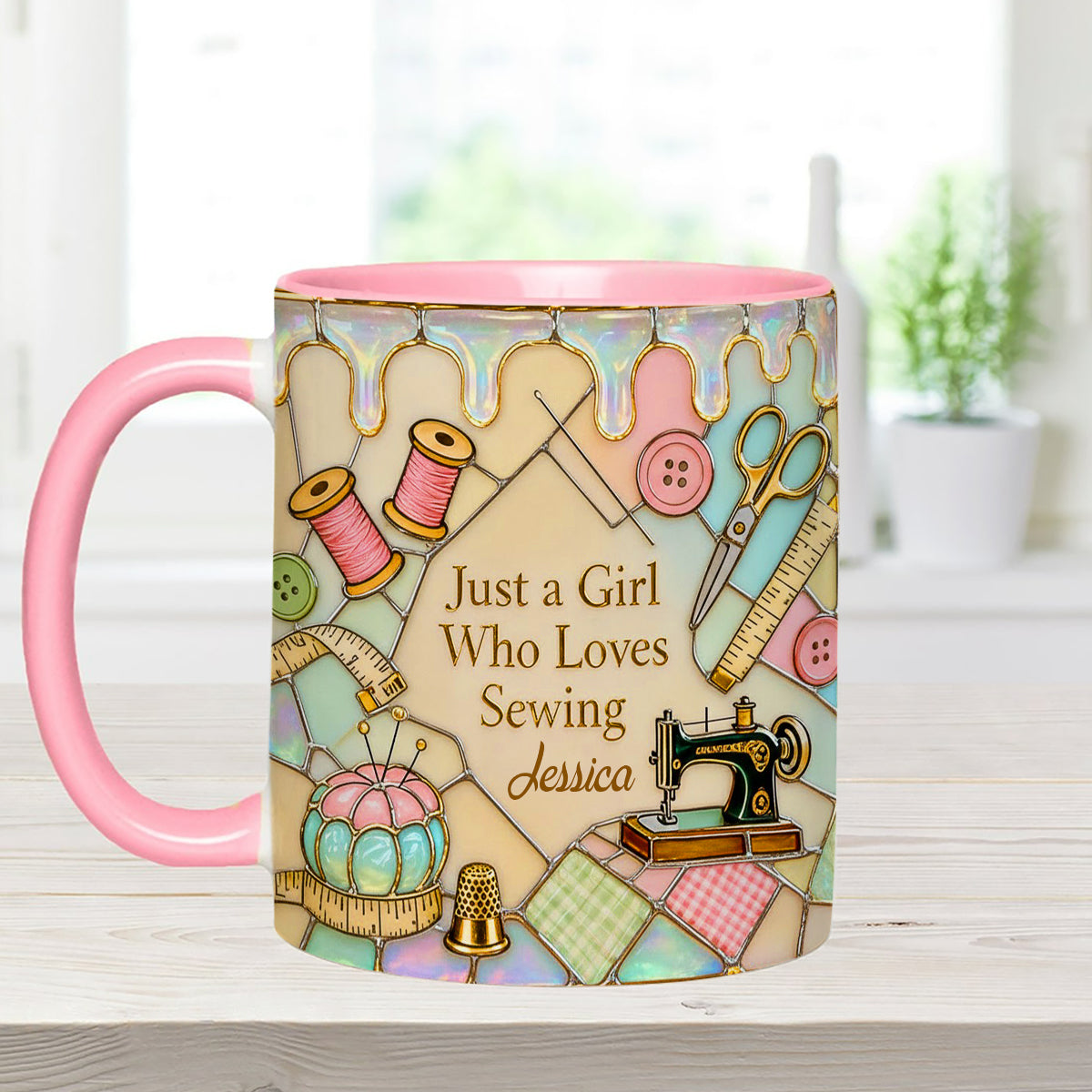 Juste une fille qui aime coudre - Mug personnalisé avec ensemble de couture et agitateurs en acrylique