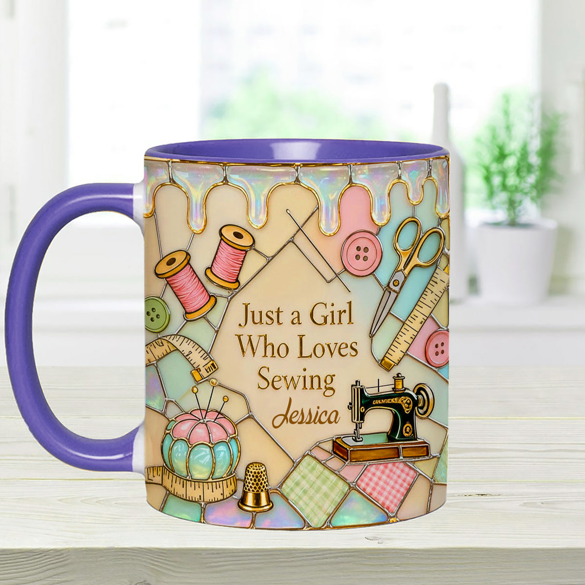 Juste une fille qui aime coudre - Mug personnalisé avec ensemble de couture et agitateurs en acrylique