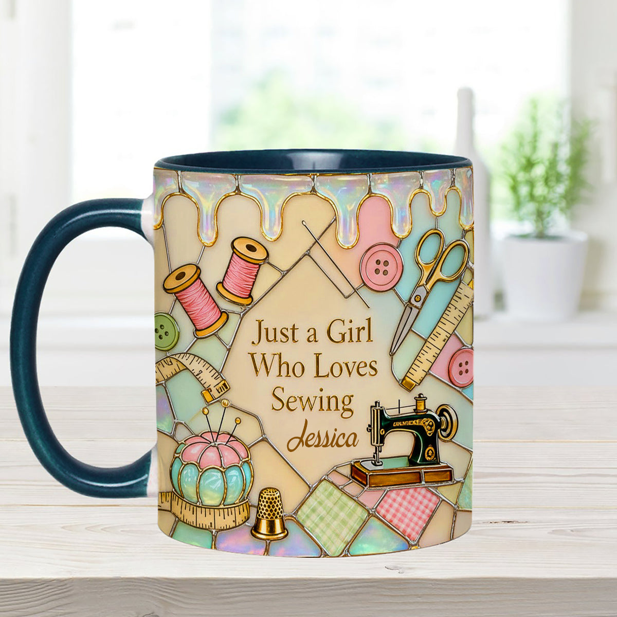 Juste une fille qui aime coudre - Mug personnalisé avec ensemble de couture et agitateurs en acrylique