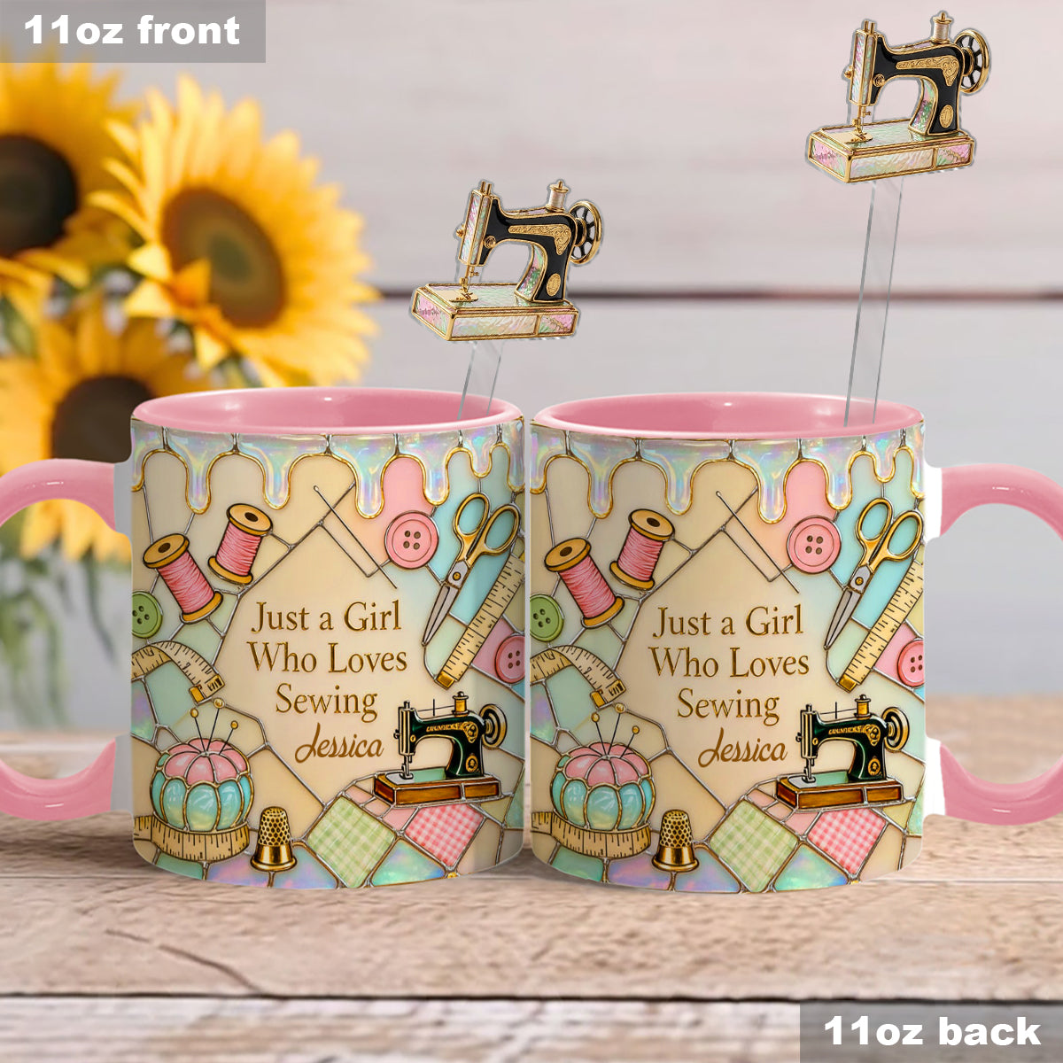 Juste une fille qui aime coudre - Mug personnalisé avec ensemble de couture et agitateurs en acrylique