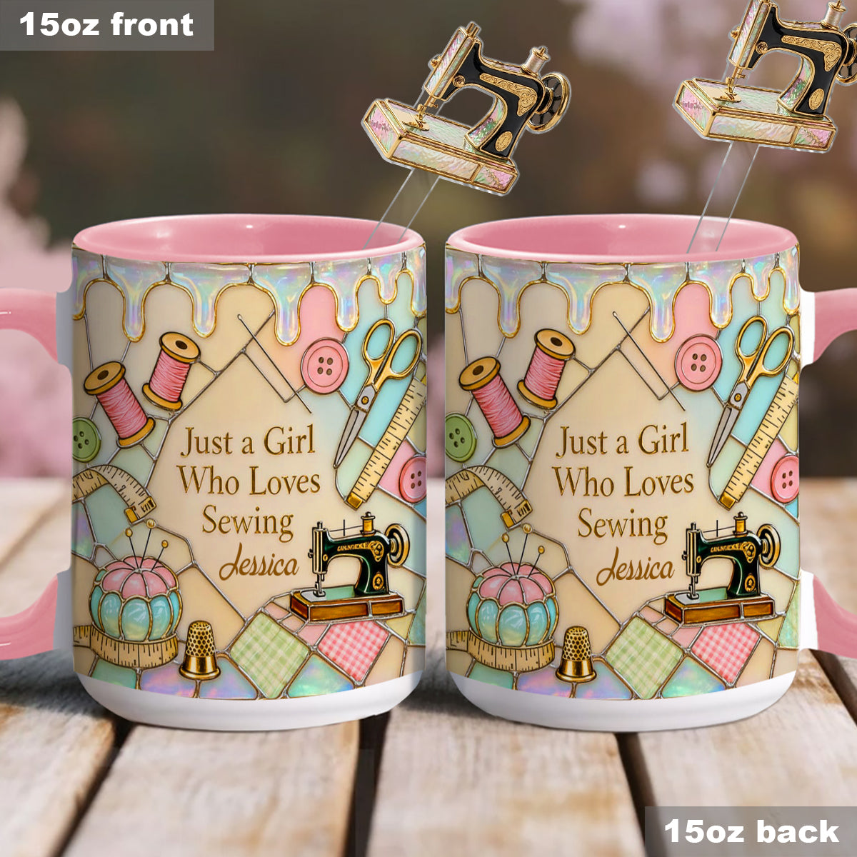 Juste une fille qui aime coudre - Mug personnalisé avec ensemble de couture et agitateurs en acrylique