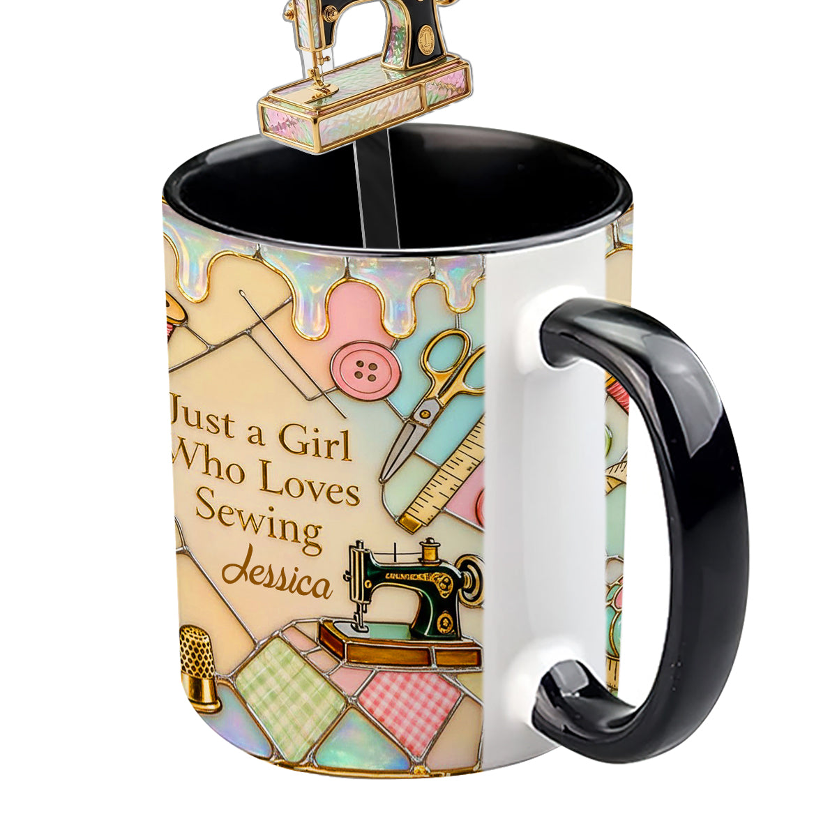 Juste une fille qui aime coudre - Mug personnalisé avec ensemble de couture et agitateurs en acrylique