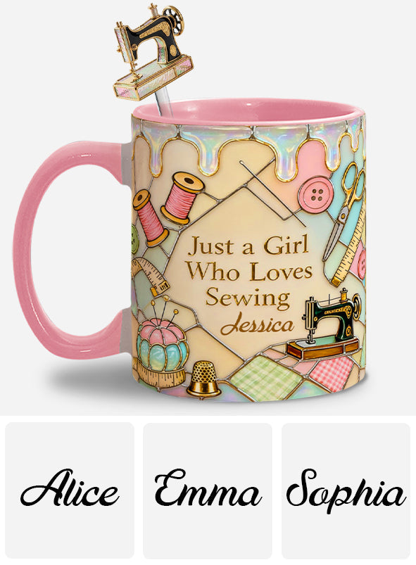 Juste une fille qui aime coudre - Mug personnalisé avec ensemble de couture et agitateurs en acrylique