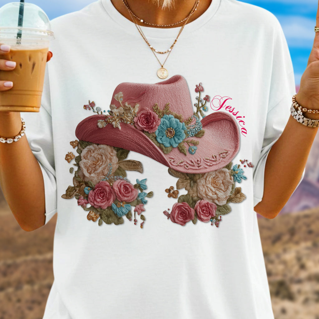 Cowgirl Hat And Flowers - Personalized Cowgirl T-shirt And Hoodie