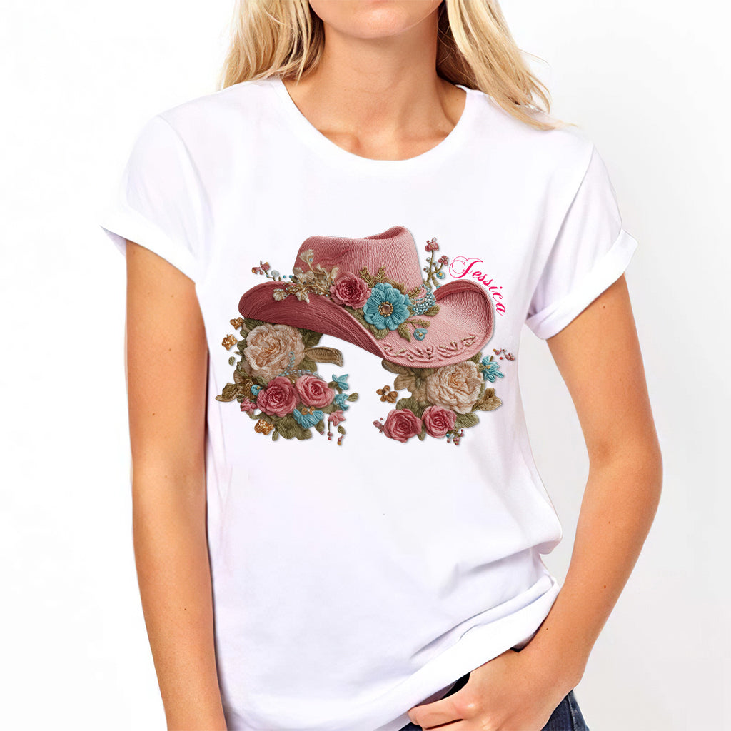 Cowgirl Hat And Flowers - Personalized Cowgirl T-shirt And Hoodie