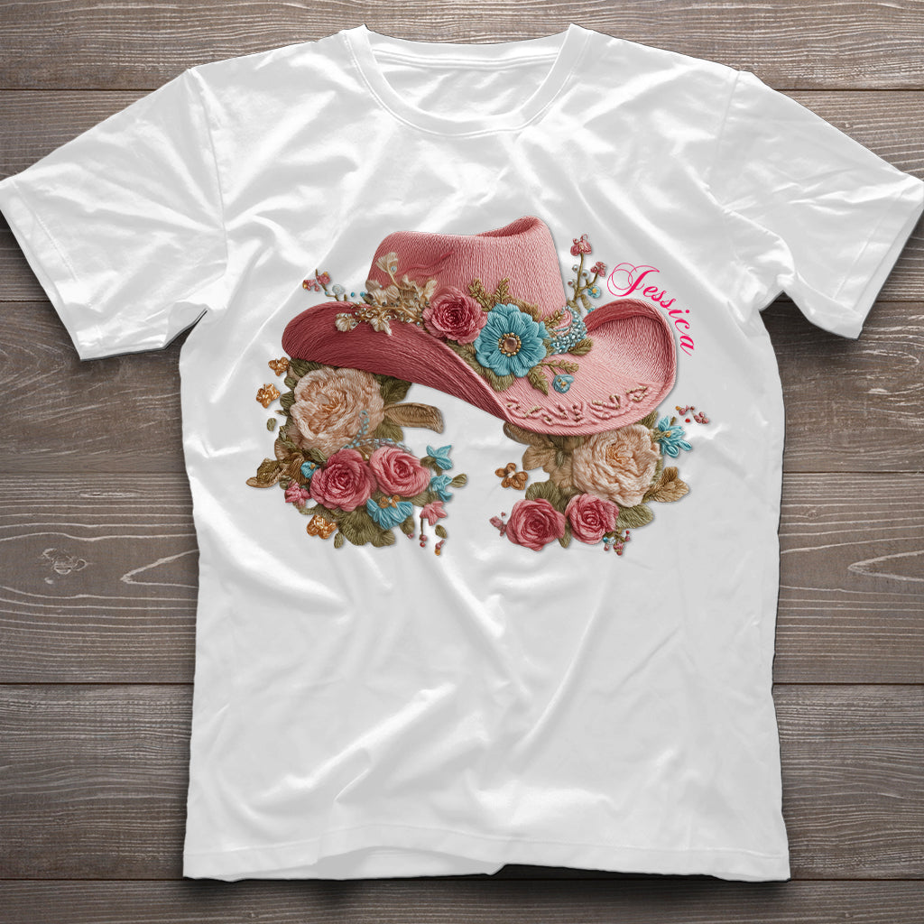 Cowgirl Hat And Flowers - Personalized Cowgirl T-shirt And Hoodie