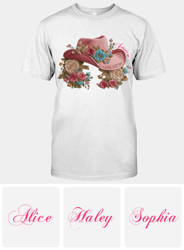 Cowgirl Hat And Flowers - Personalized Cowgirl T-shirt And Hoodie