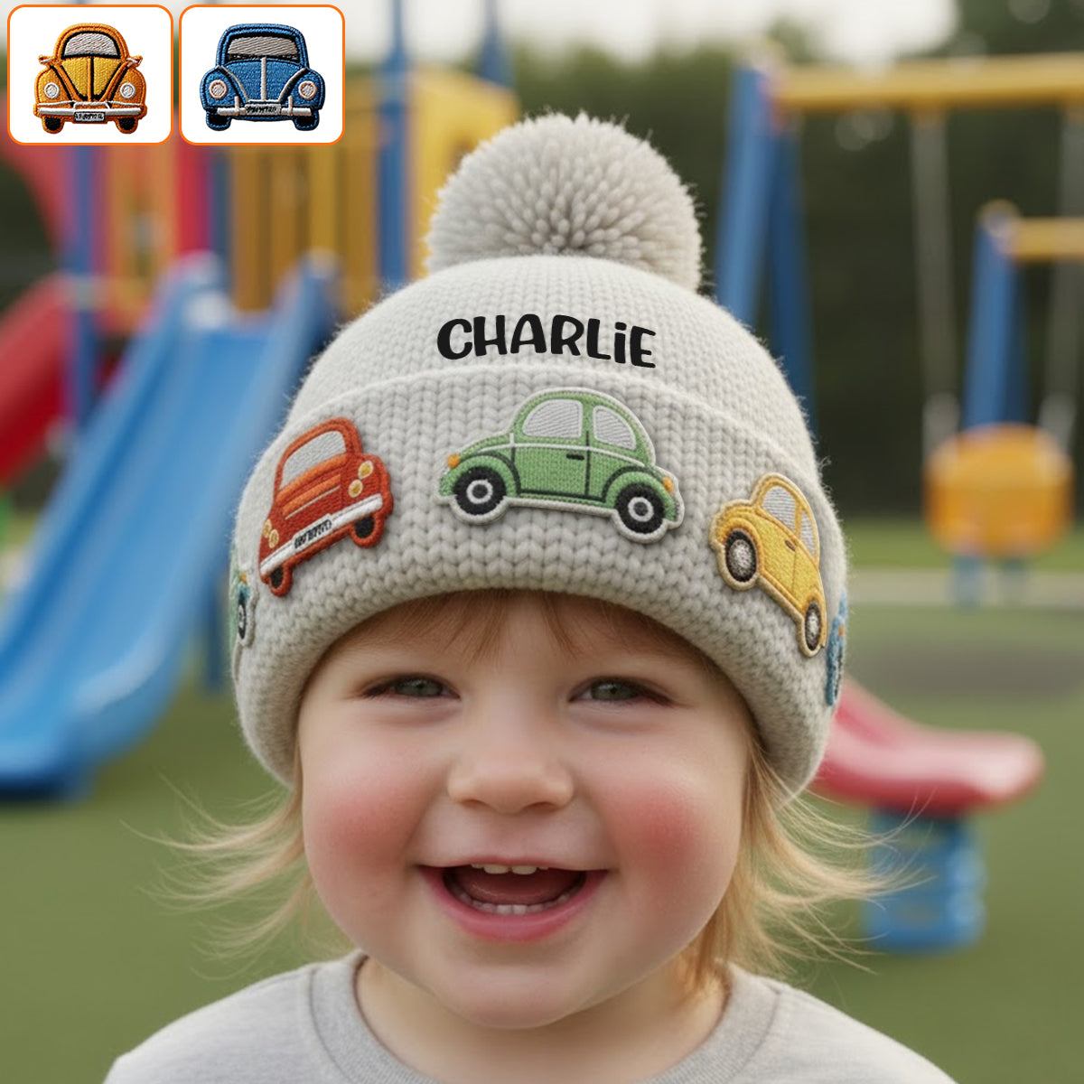 Love Cars - Personalized Kid Beanie Hat With Patches