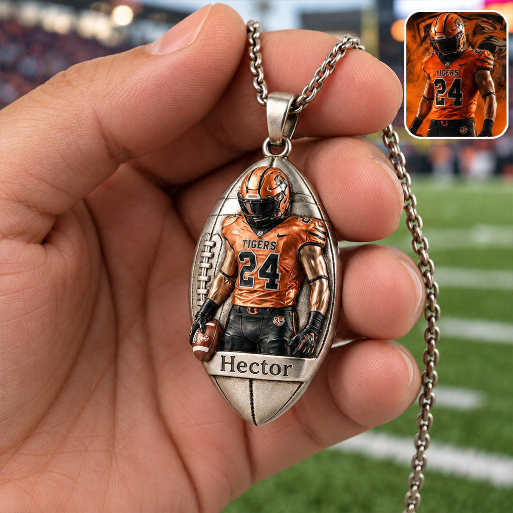Any Sport Any Ball - Personalized Football Shaped Metal Pendant Necklace