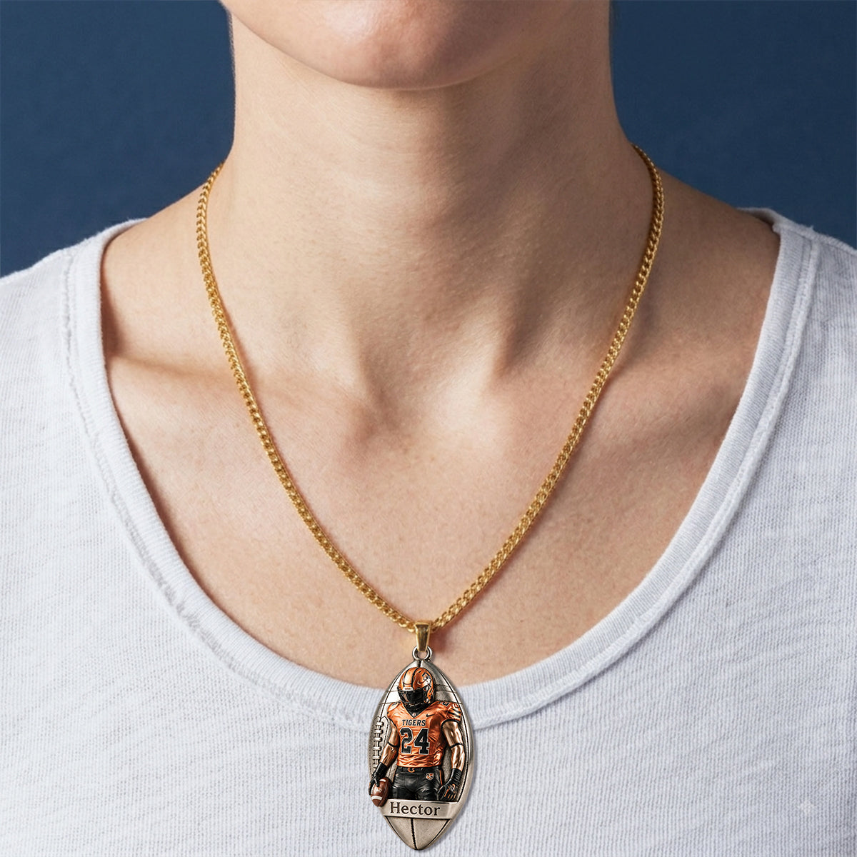 Any Sport Any Ball - Personalized Football Shaped Metal Pendant Necklace
