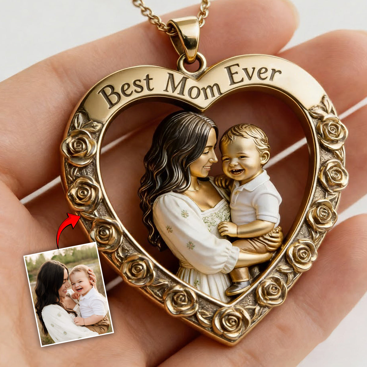Custom From Any Photo - Personalized Mother Shaped Metal Pendant Necklace