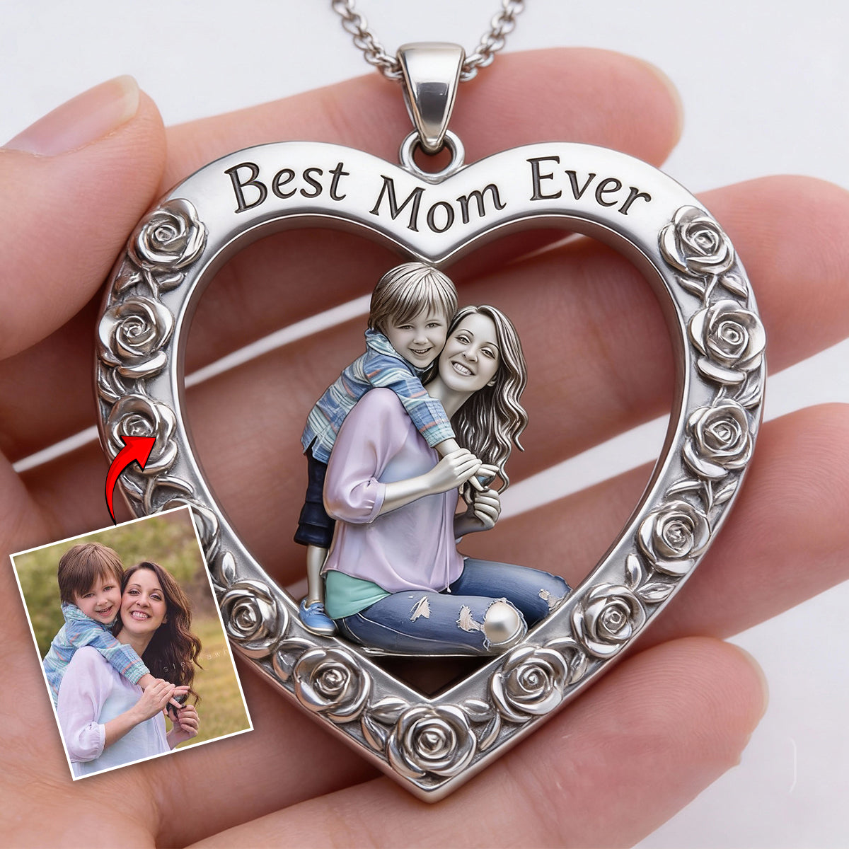 Custom From Any Photo - Personalized Mother Shaped Metal Pendant Necklace