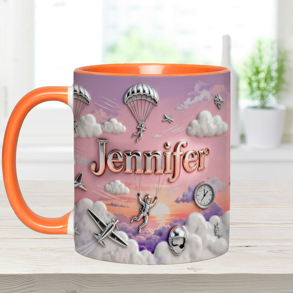 Ich liebe Fallschirmspringen – Personalisierte Tasse und Untersetzer mit Fallschirmspringer-Motiv