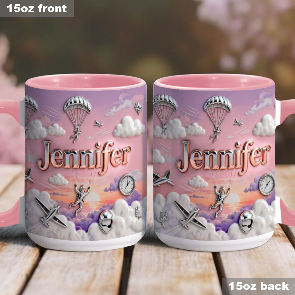 Ich liebe Fallschirmspringen – Personalisierte Tasse und Untersetzer mit Fallschirmspringer-Motiv